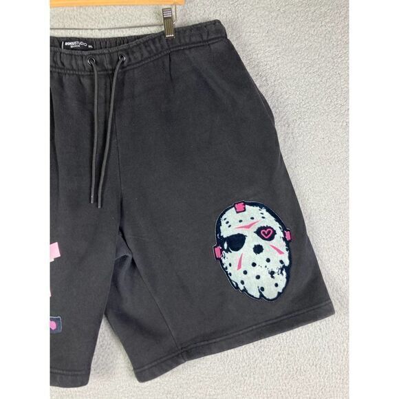 Casual Shorts Horror Graphic Black Mens 36 Waist Drawstring Scary Hockey Mask‎ - Picture 5 of 8